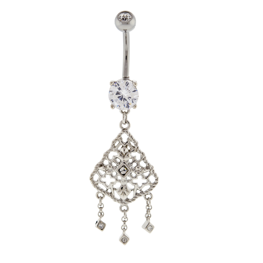 Belly Ring - No Dangle Filigree Cutout Cross Navel Ring - 1 Piece -Rebel Bod-RebelBod