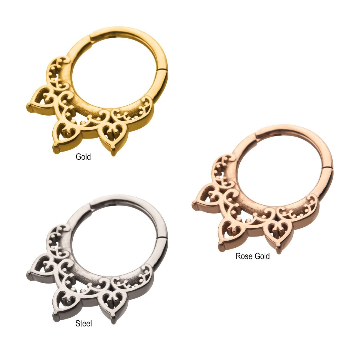 SEAMLESS CLICKER Filigree Heart Hinged Segment rings -Rebel Bod-RebelBod