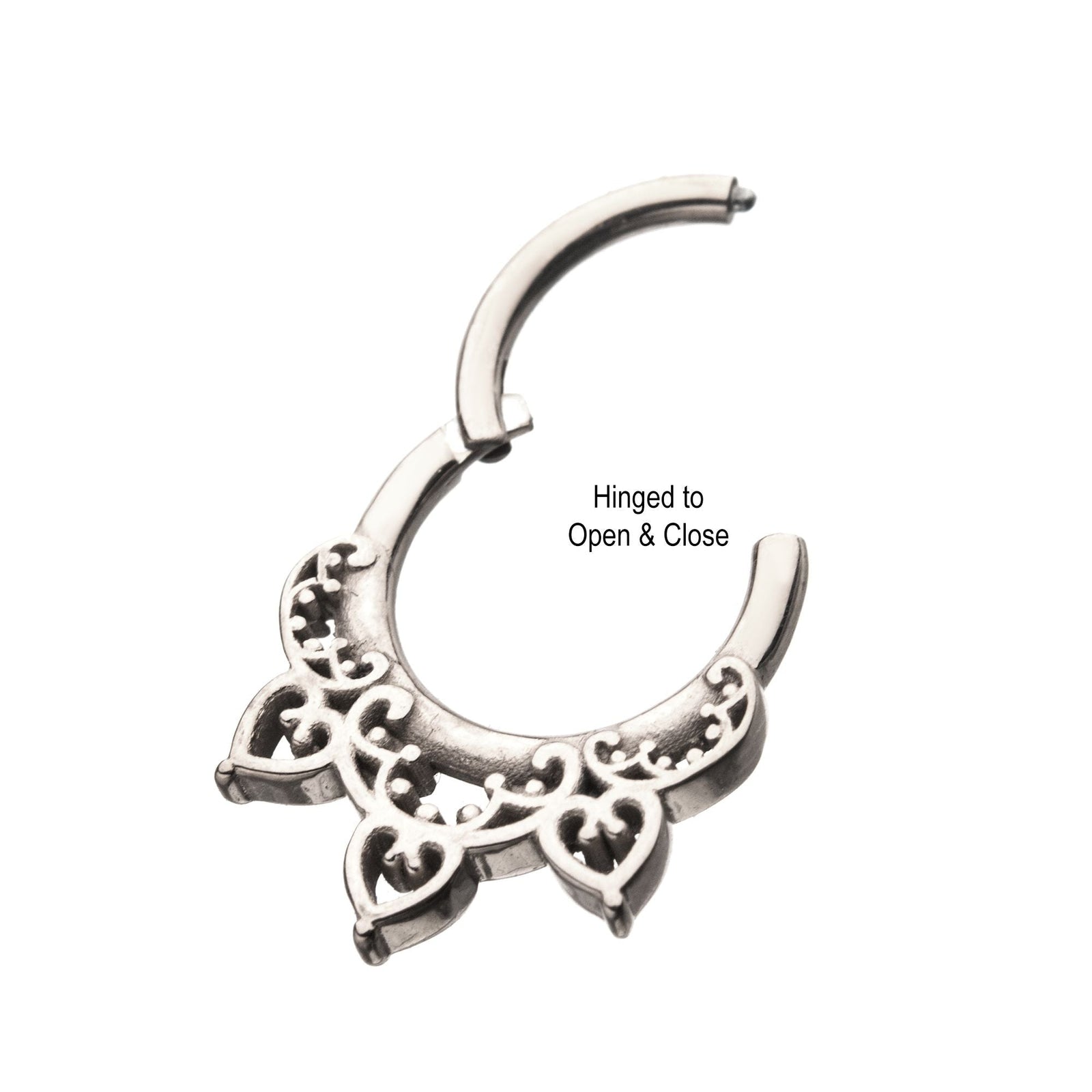 SEAMLESS CLICKER Filigree Heart Hinged Segment rings -Rebel Bod-RebelBod