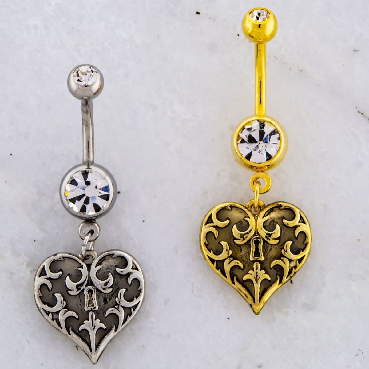 Belly Ring - No Dangle Filigree Heart Locket Navel Ring - 1 Piece -Rebel Bod-RebelBod