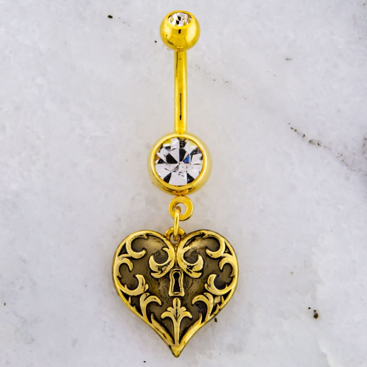 Belly Ring - No Dangle Filigree Heart Locket Navel Ring - 1 Piece -Rebel Bod-RebelBod
