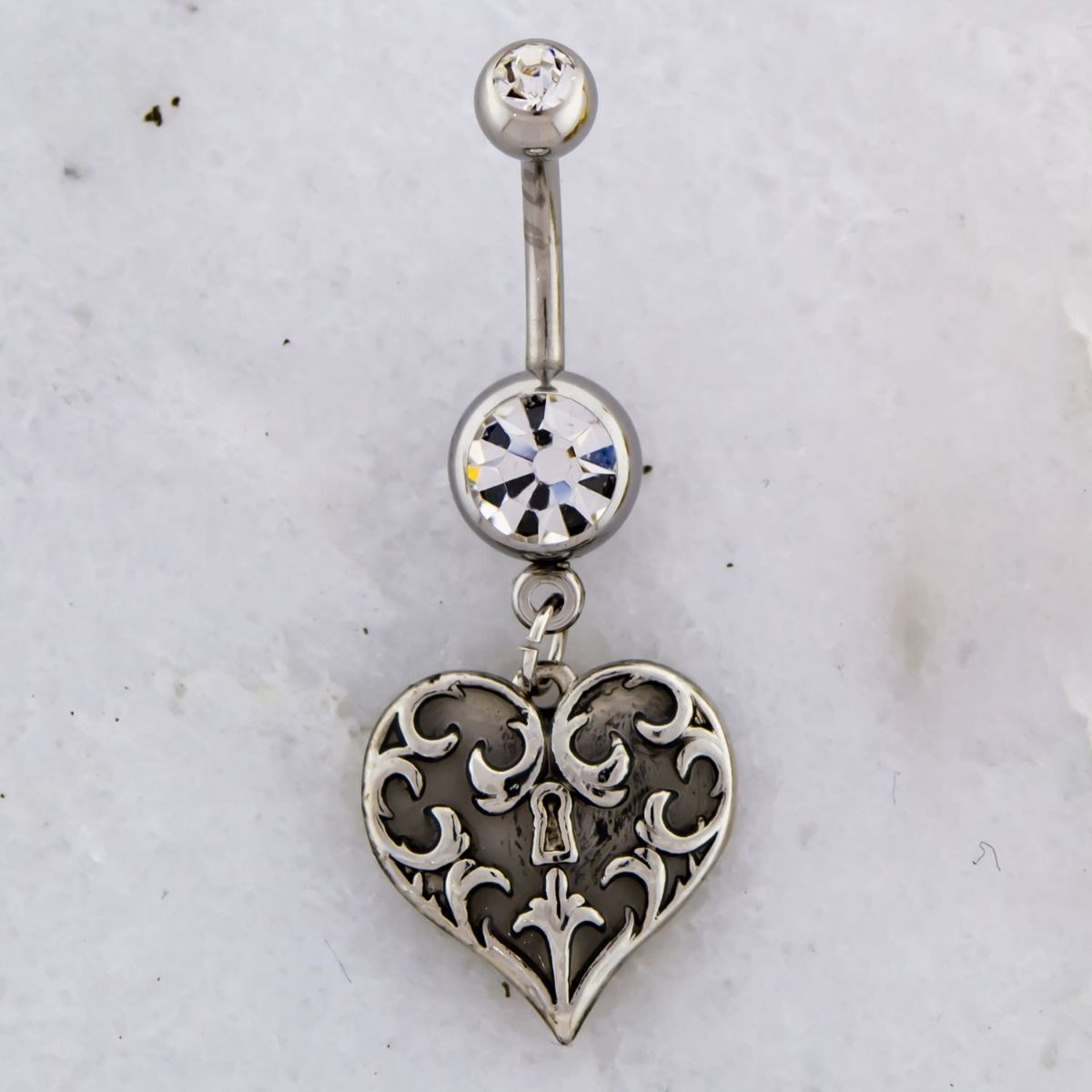Belly Ring - No Dangle Filigree Heart Locket Navel Ring - 1 Piece -Rebel Bod-RebelBod