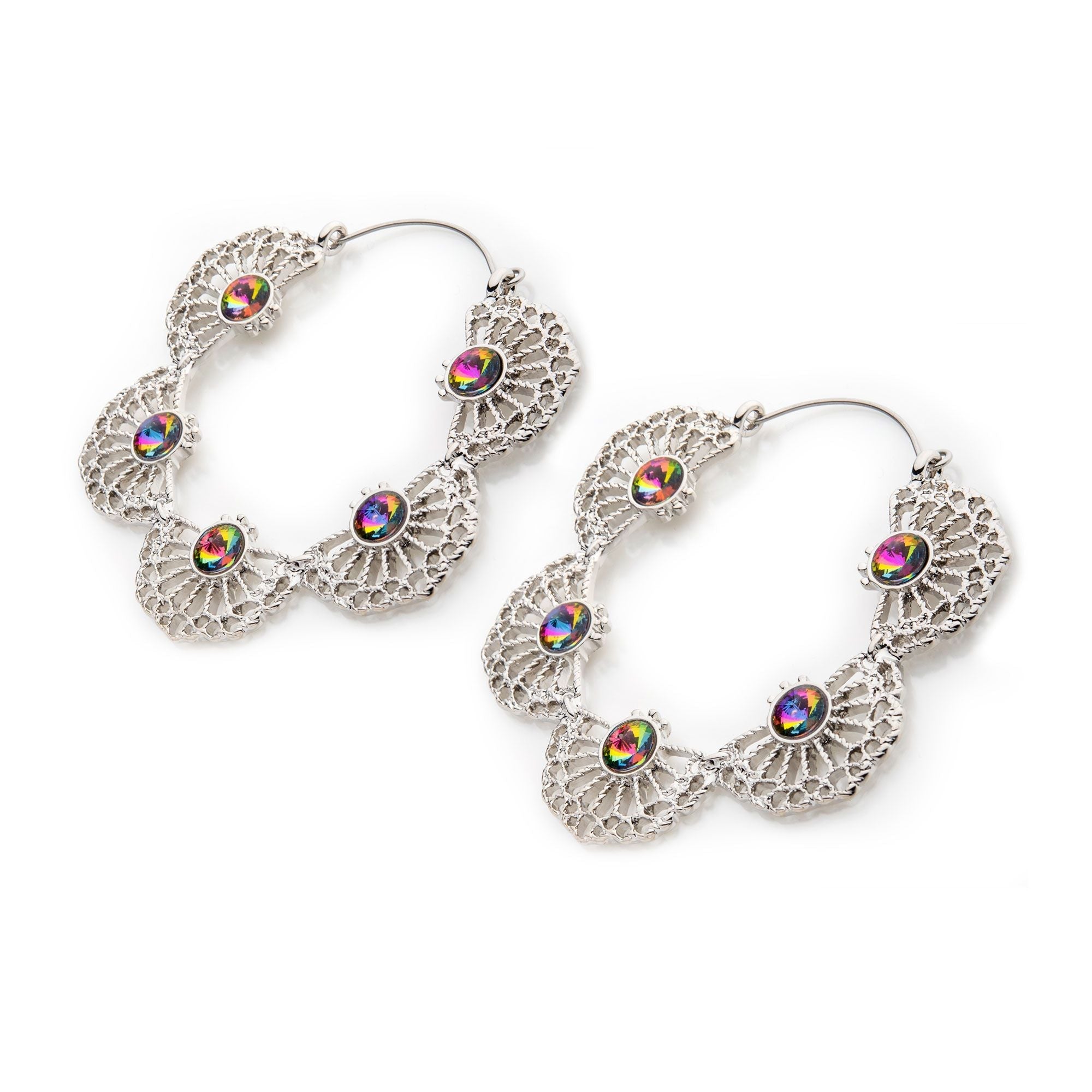 Filigree Scalloped Edge Vitrail Medium Glass Gem Plug Hoops -Rebel Bod-RebelBod