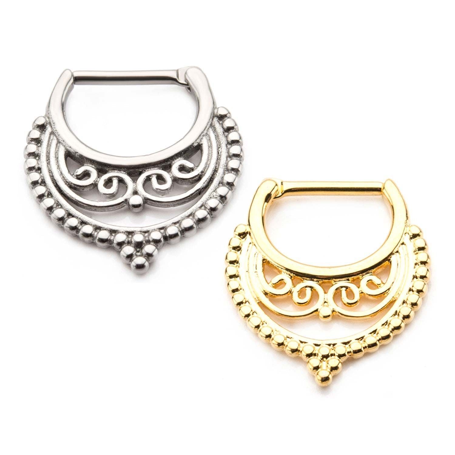 Filigree Scroll and Beads Septum Clicker / Daith Clicker - 1 Piece
