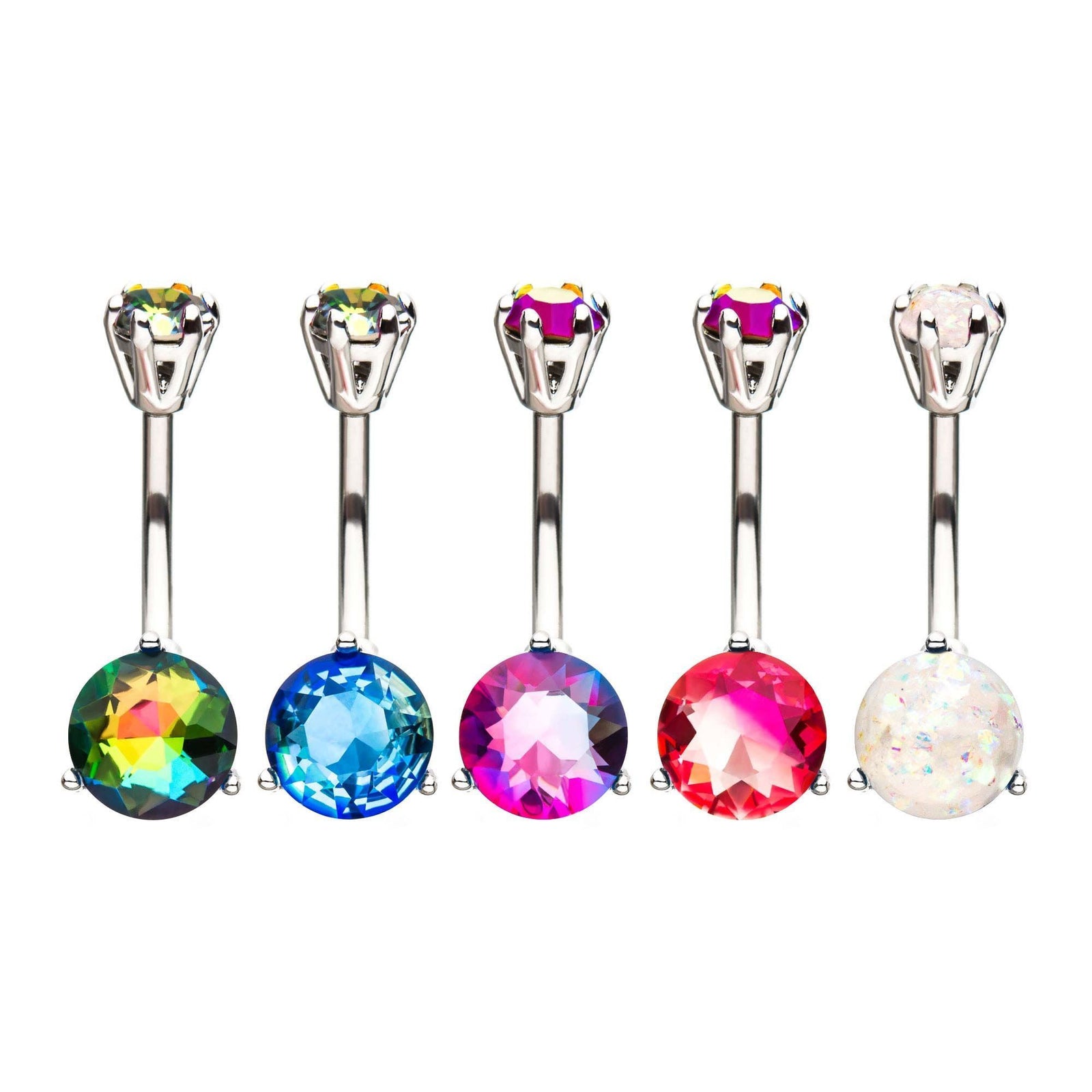 Fixed Belly Ring Prong Set Round gems in 5mm (top) and 8mm (bottom)