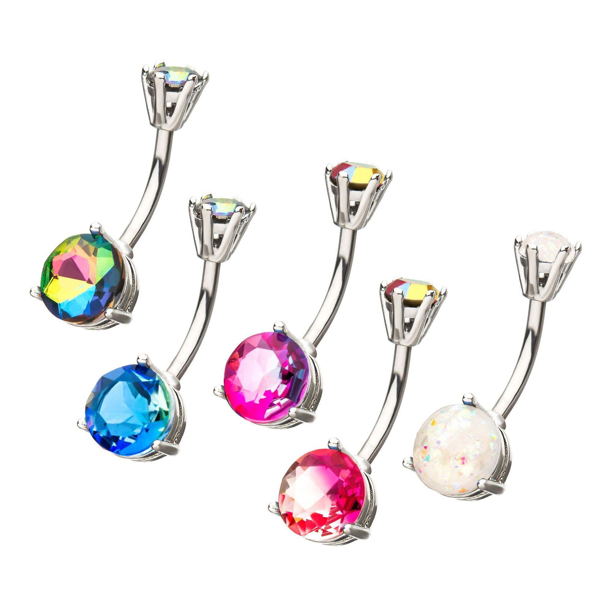 Fixed Belly Ring Prong Set Round gems in 5mm (top) and 8mm (bottom)