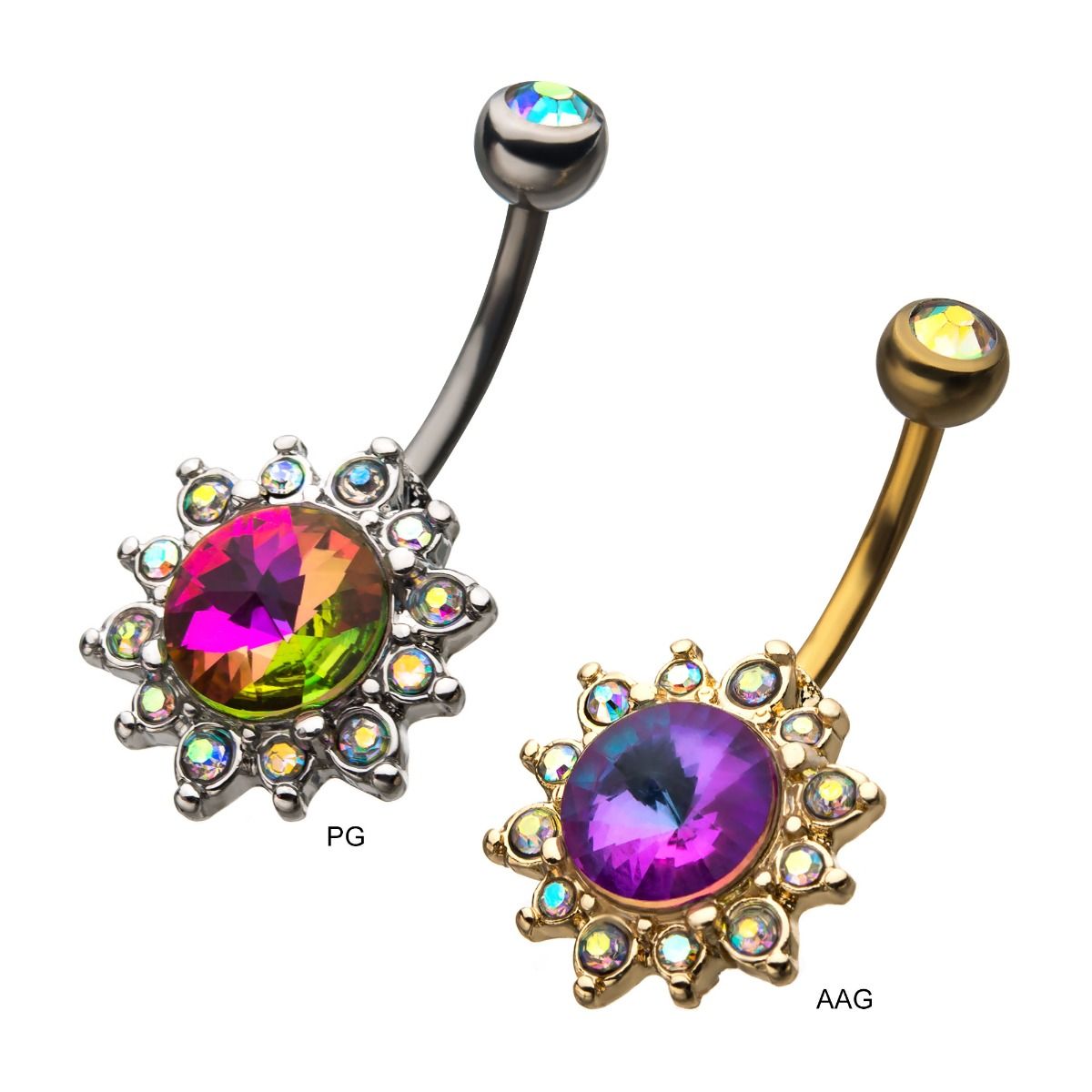 TBD-Belly Flower AB Top Outer Gems Fixed Navel -Rebel Bod-RebelBod