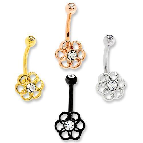 CURVED BARBELL Flower Curved Barbell Clear Gem Center -Rebel Bod-RebelBod
