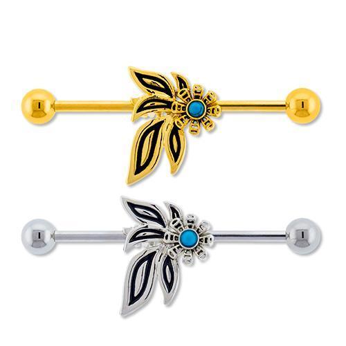 Flower Industrial Barbell Flower Leaves Turquoise