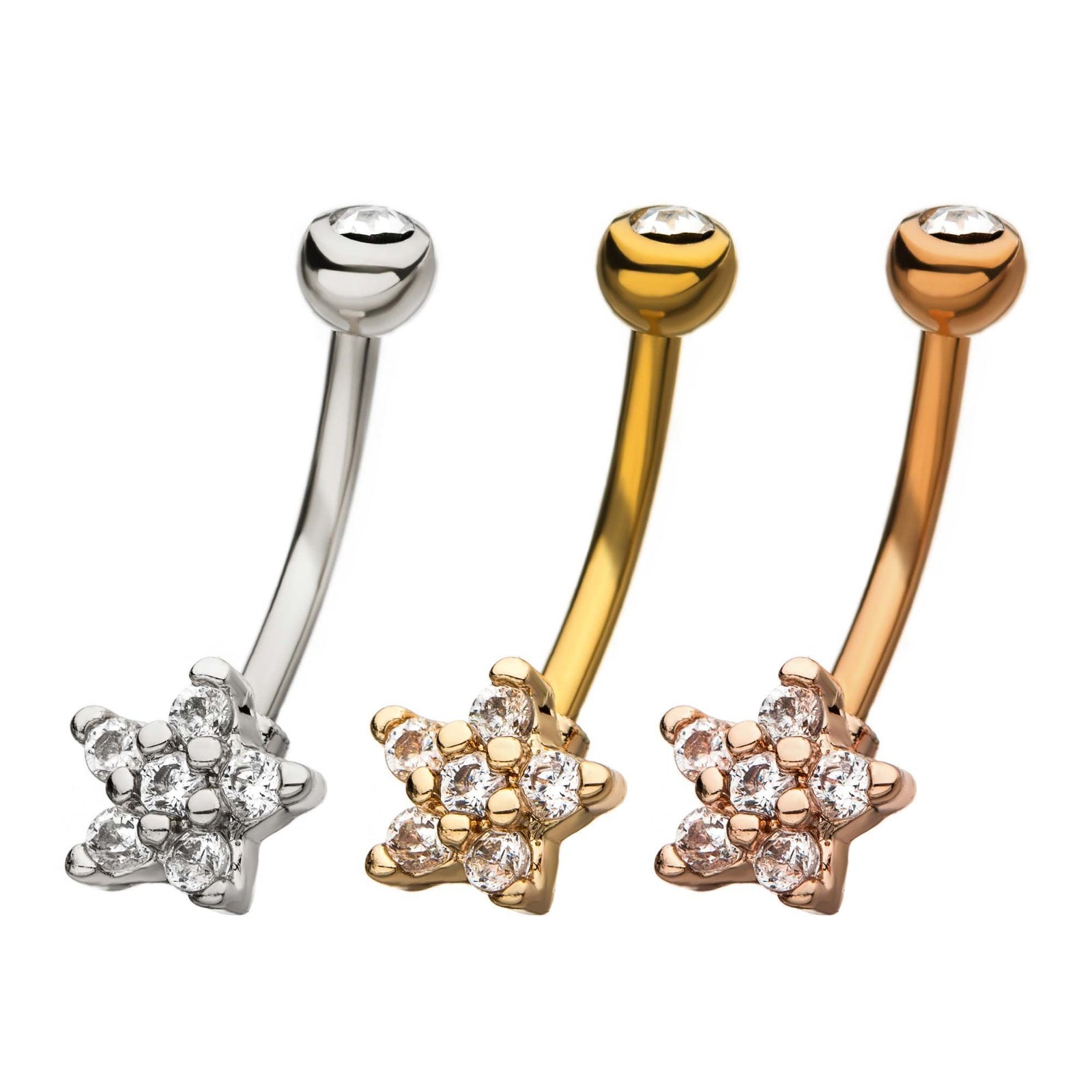 Flower CZ Gem Curved Barbell Curves