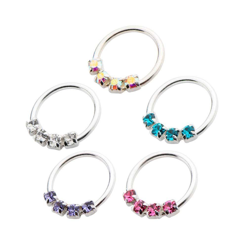Forward Facing 4 Gem Sterling Silver Bendable Split Ring - 1 Piece