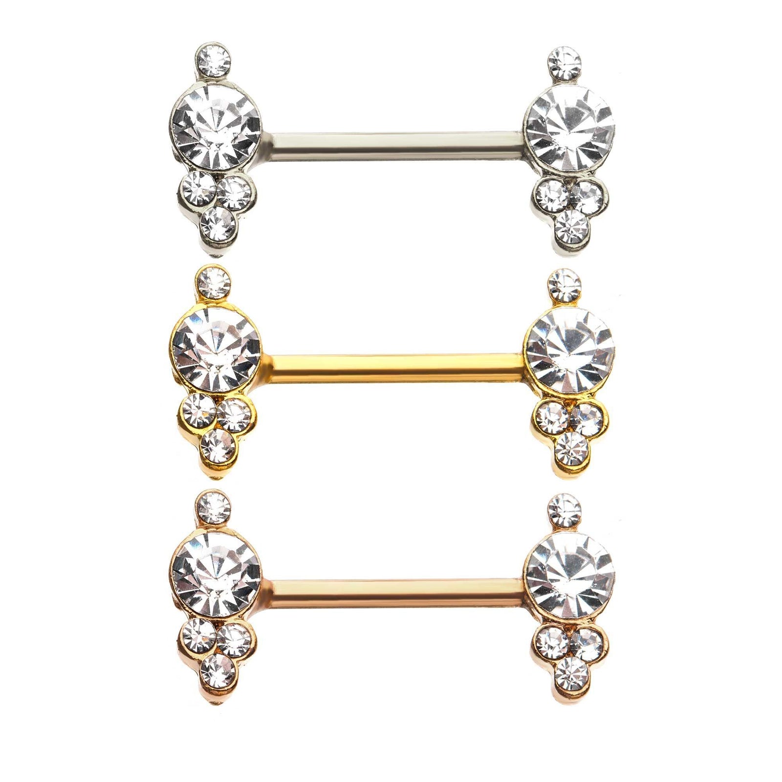 Nipple Barbells Forward Facing Bali Ball Clear CZ Gem - 1 Pair