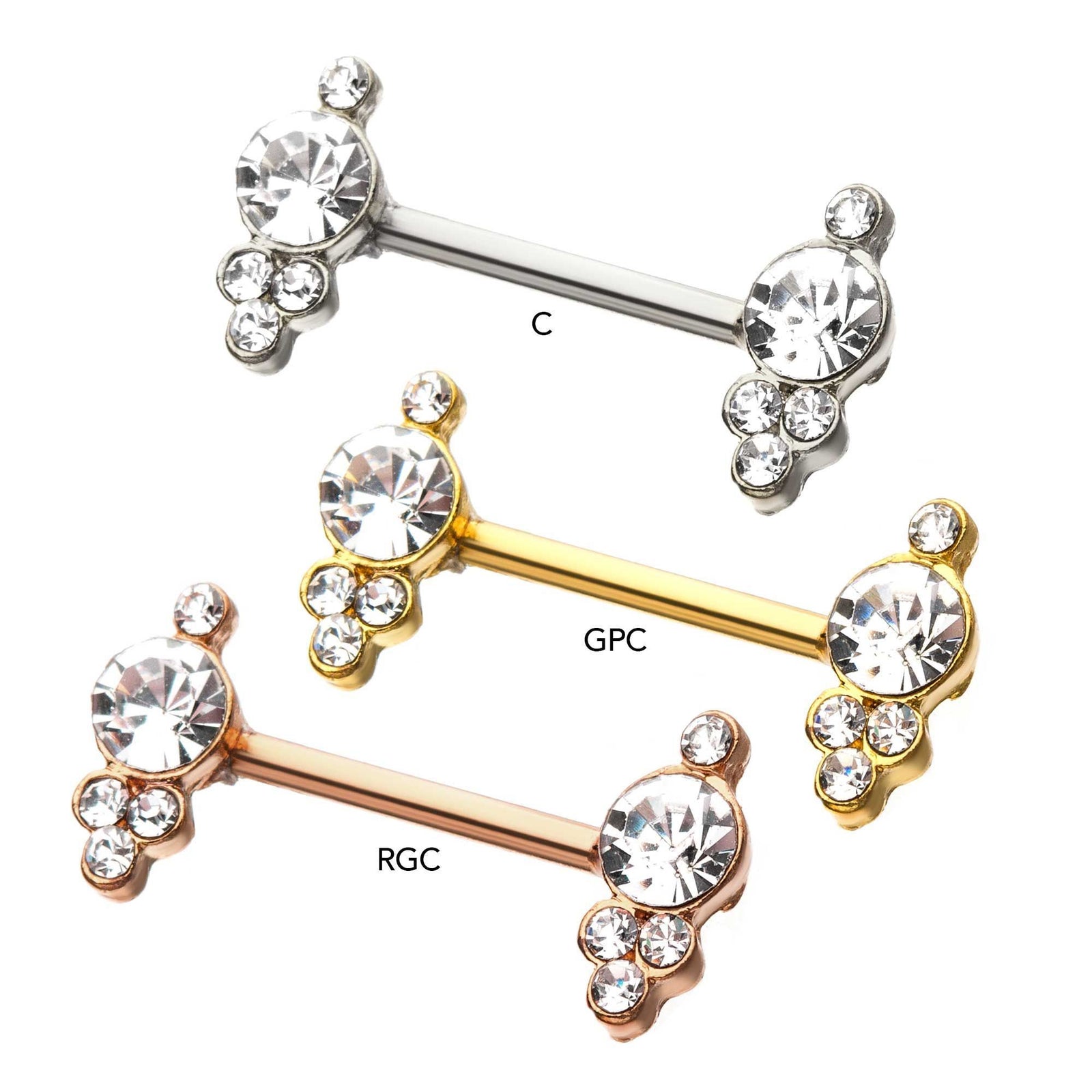 Nipple Barbells Forward Facing Bali Ball Clear CZ Gem - 1 Pair