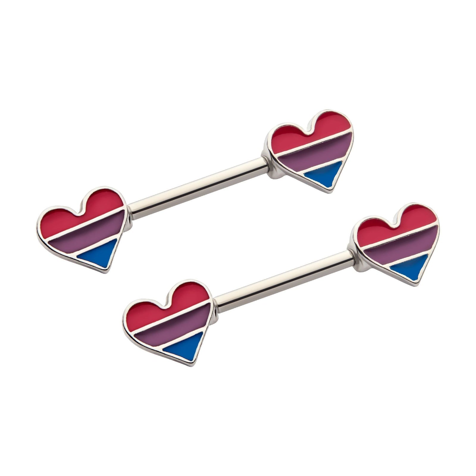 Forward Facing Heart Shape Bisexual Pride Nipple Barbell - 1 Pair - Rebel  Bod