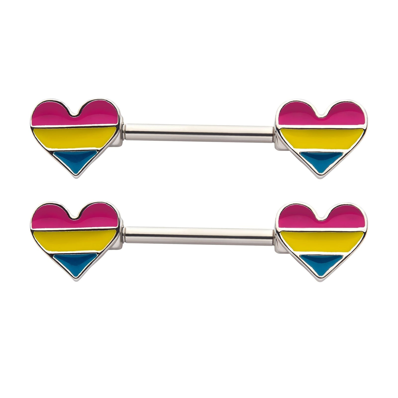 Forward Facing Heart Shape Pansexual Pride Nipple Barbell - 1 Pair - Rebel  Bod