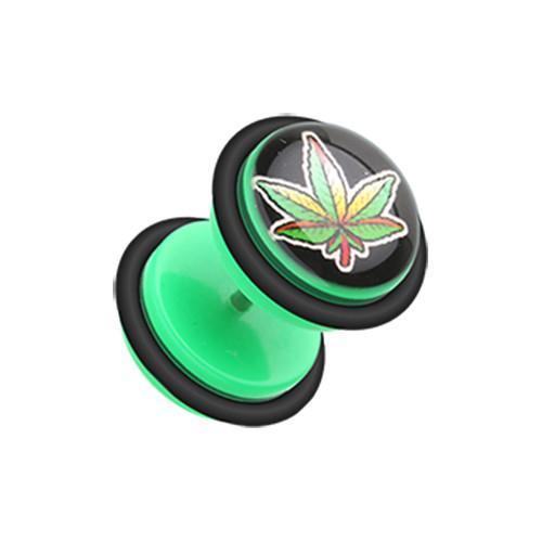 Fresh Pot Leaf Acrylic Fake Plug w/ O-Rings - 1 Pair