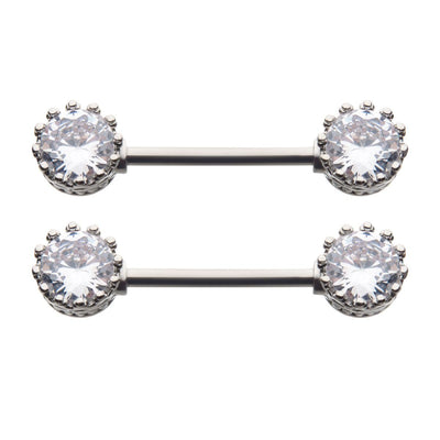 Front Facing Diamond Shape Clear CZ Gem Nipple Bar np45117-pr