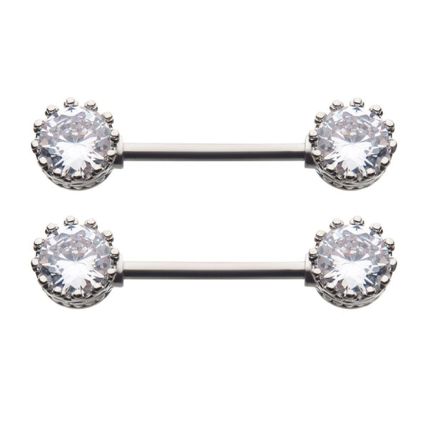 Front Facing Diamond Shape Clear CZ Gem Nipple Bar np45117-pr
