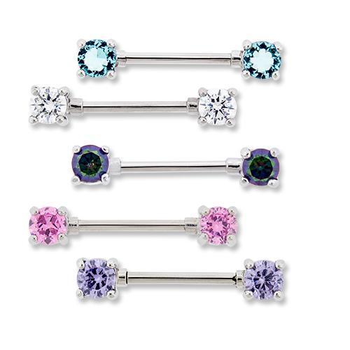 Front Facing Nipple Barbell Gem Ends - 1 Piece