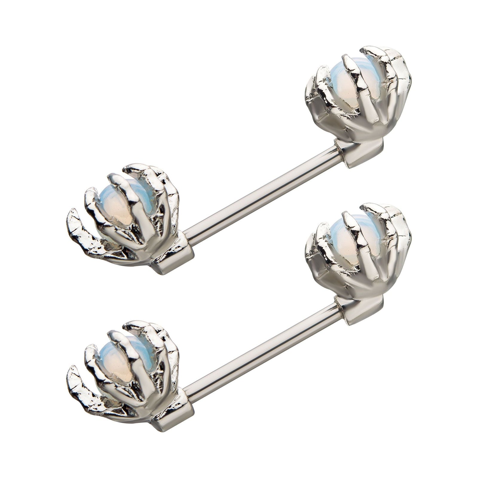 TBD-Nipple Front Facing Skull Hholding Opalite Gem Nipple Barbell -Rebel Bod-RebelBod
