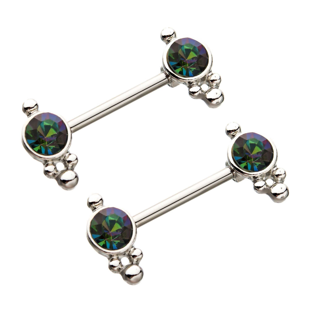 TBD-Nipple Front Facing Vitrail Medium CZ Gem Nipple Barbell Bali Ball Ends -Rebel Bod-RebelBod
