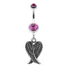 Fuchsia Angel Wing Heart Belly Button Ring