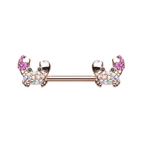 Fuchsia/Aurora Borealis Rose Gold Posh Sea Crab Nipple Barbell - 1 Piece