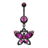 Fuchsia Black Butterfly Sparkle Belly Button Ring