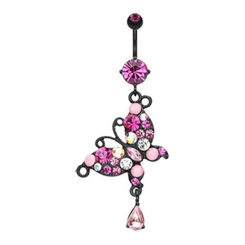 Fuchsia Black Glam Butterfly Belly Button Ring