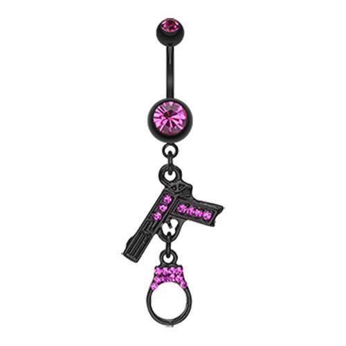 Fuchsia Black Handgun Cuff Sparkle Belly Button Ring