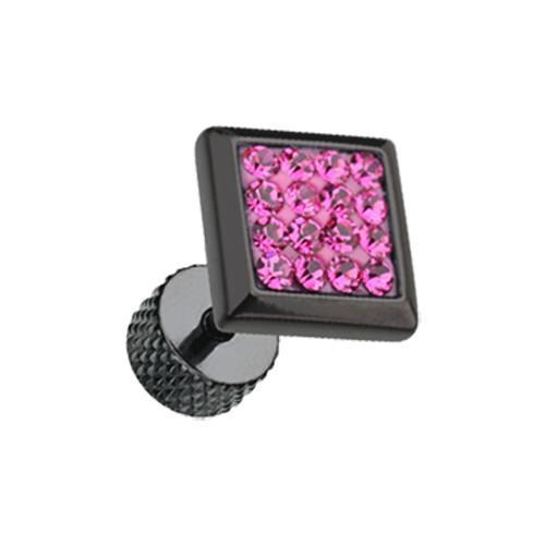 Fuchsia Black Square Multi-Sprinkle Dot Multi Gem Fake Plug - 1 Pair