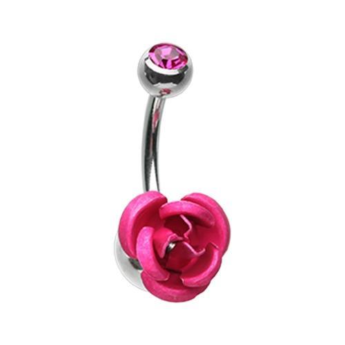Fuchsia Bright Metal Rose Blossom Belly Button Ring