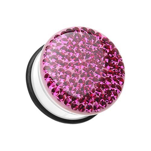 Fuchsia Brilliant Sparkles White Body Single Flared Ear Gauge Plug - 1 Pair