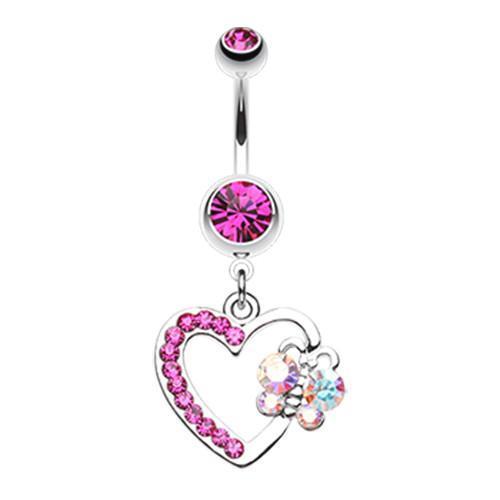 Fuchsia Butterfly Journey Heart Belly Button Ring
