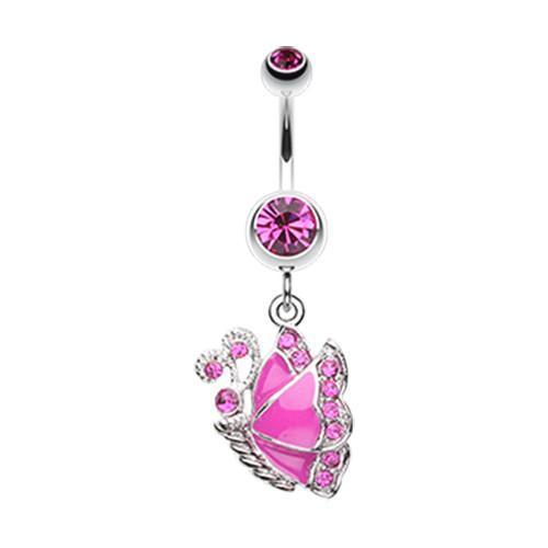 Fuchsia Charming Butterfly Belly Button Ring