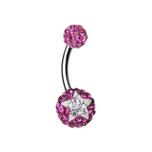 Fuchsia/Clear Shining Star Multi-Sprinkle Dot Belly Button Ring