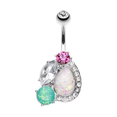Fuchsia/Clear Sparkle Opal Medley Belly Button Ring