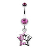 Fuchsia Double Hollow Star Gem Dangle Belly Button Ring