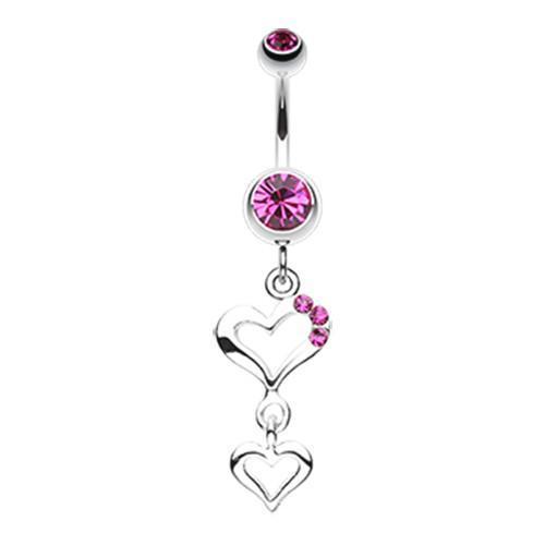 Fuchsia Duet Hearts Sparkle Belly Button Ring - Rebel Bod