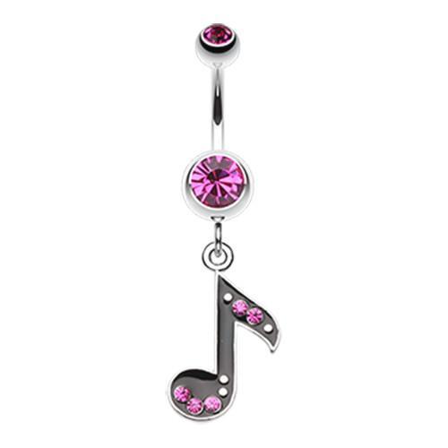 Fuchsia Eighth Music Note Sparkle Belly Button Ring