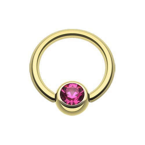 Fuchsia Gold Plated Gem Ball Captive Bead Ring