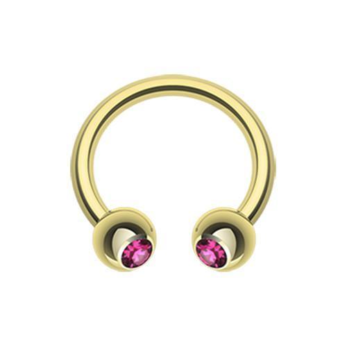 Fuchsia Gold Plated Gem Ball Horseshoe Circular Barbell