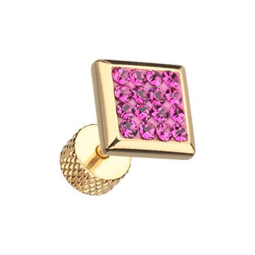 Fuchsia Golden Square Multi-Sprinkle Dot Multi Gem Fake Plug - 1 Pair