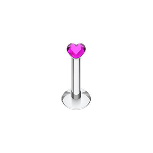 Fuchsia Heart Gem Top Internally Threaded Labret - Rebel Bod