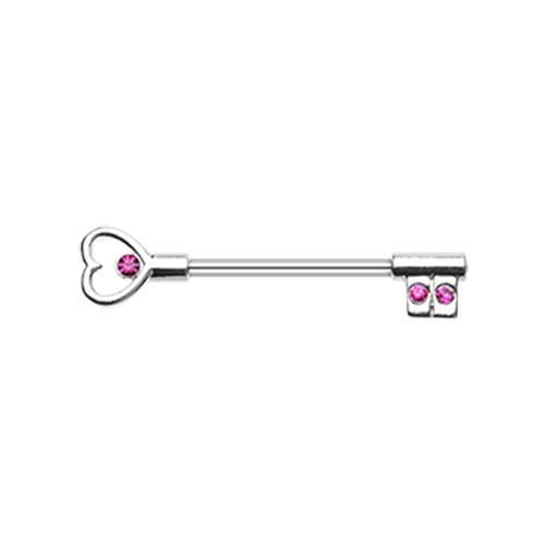 Fuchsia Heart Key Nipple Barbell - 1 Piece