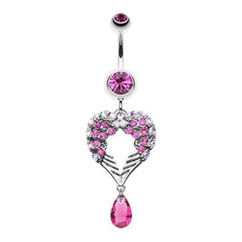Fuchsia Heart Wings Crystalline Belly Button Ring