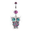 Fuchsia Jeweled Sparkling Owl Dangle Belly Button Ring