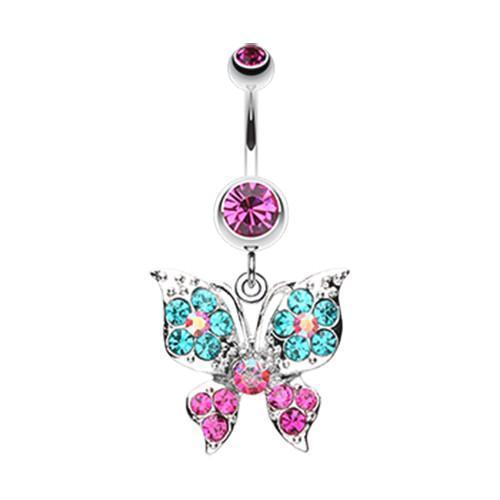 Fuchsia Luminous Butterfly Glam Belly Button Ring