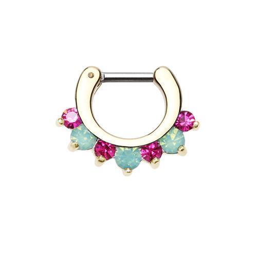 Fuchsia/ Pacific Opal Golden Prong Pacific Opal Gem Precia Septum Clicker / Daith Clicker - 1 Piece