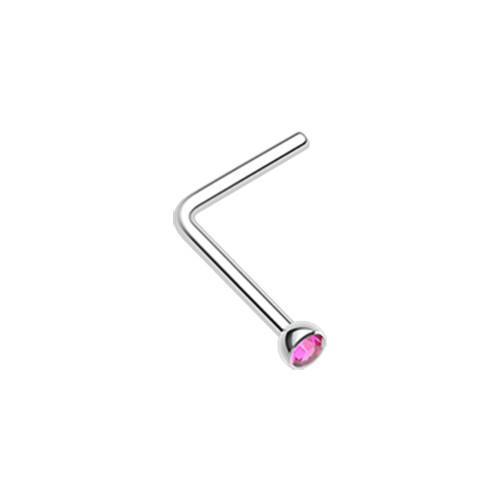 Nose Ring - L-Shaped Nose Ring Fuchsia Press Fit Gem Top L-Shaped Nose Ring -Rebel Bod-RebelBod
